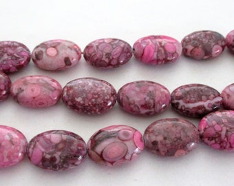 Pink Jasper Mosaic Beads - Smooth Oval Polished Beads - Natural Stone Center Drilled - Snake Skin Look - 16" Strand - Diy Jewelry Making