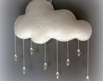 Rain Cloud Mobile with glass beads/ Nursery decoration