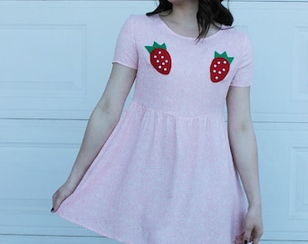 DIY Strawberry Dress, STRAWBERRY Boob Dress, Handmade Strawberry Dress, Fruit Dress, Pink Baby Doll Dress, Strawberry Pink Dress, Kawaii