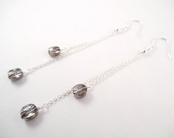 Long Swarovski Earrings - Long Sterling Silver Chain & Swarovski Bead Double Dangle Earrings
