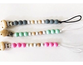 Silicone teething pacifier clip or teething clip
