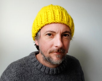 Hand Knitted Beanie - Neon Yellow