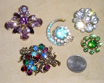 5 Vintage Rhinestones Brooch Pin Lot Two Coro 1940's-50's Priced To Sell Jewelry Lot A62