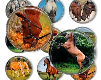 1" Horse Bottle cap images. Digital Collage Sheet. Circles for Jewelry Making. Instant download