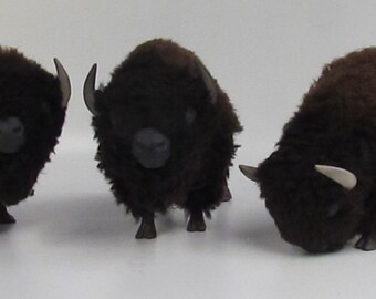 American Bison Figure in Porcelain, Wool and Stone