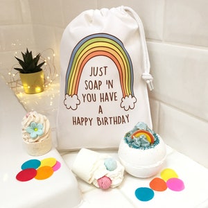 Rainbow Bath Gift Set Handmade Bath Bombs in Birthday Rainbow Gift Bag Bath and Beauty