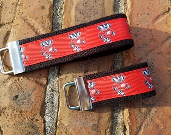 Wisconsin Badgers Keychain / READY TO SHIP / Wristlet / Ribbon Keychain / Ribbon Keyfob / Teacher Gift / Gifts Under 10 / Valentines Gift
