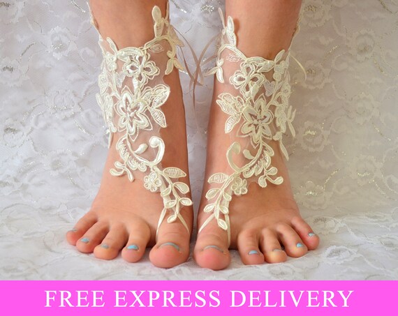 Barefoot Wedding Sandals, Coupon Code Free Shipping, bridal accessories, barefoot sandles, lace barefoot sandals 07