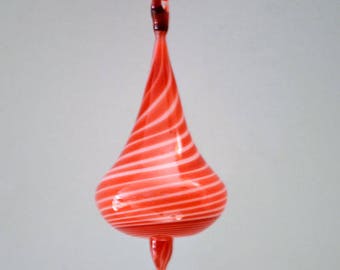 Hand Blown Ornament, Red & White Christmas Ornament, Tree Ornament, Art Glass Ornament, Hostess Gift, Window Adornment