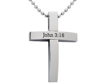 Personalized Cross Necklace, Stainless Steel Cross Pendant, Cross Pendant with Bead Chain Necklace SHJSSN151