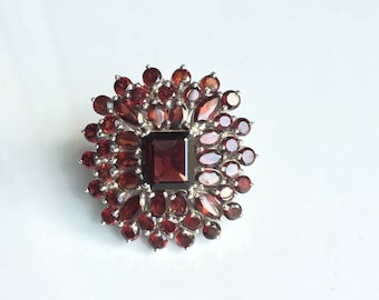 AAA quality natural red garnet cocktail ring in 925 sterling silver
