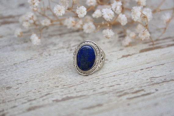 STATEMENT LAPISLAZULI RING- Healing Crystal Ring- Statement Ring- Lapis lazuli- Ethnic Ring- Vintage Ring- Sterling Silver Ring- Silver
