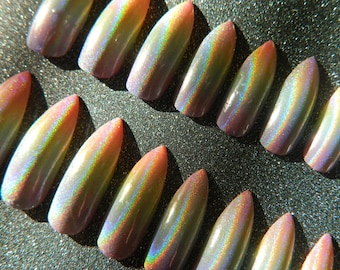 Extra Long Holographic Rainbow Stiletto False Nails.
