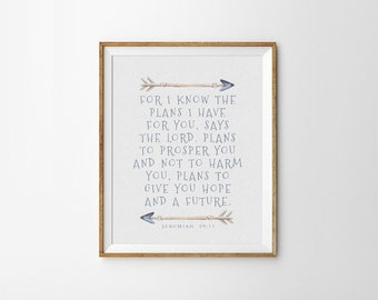 Baptism Gift - PRINTABLE Art - Bible Verse - For I know The Plans I Have For You - Inspirational Art - Scripture Quote - SKU#6613