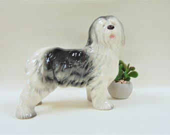 Old English Sheepdog Figurine Wain Melba Ware Kitsch Vintage Staffordshire Ceramics Home Decor Ornaments Accents