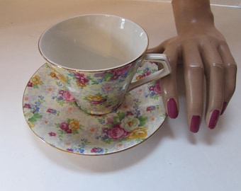Chintz Cup Saucer Lord Nelson Ware BCM Lord Nelson Made in England Rose Time Pattern Vintage China Ware Rose Pattern China