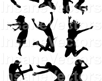 Happy People Vector Silhouette Clip Art Image | People Vectors | Jumping People | Excited | People svg | Vector Art | People Silhouettes