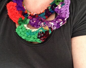 OOAK Ragged Jagged Vibrant Textile Collar Necklace, Handmade Contemporary Bib Necklace, Fiber Accessories