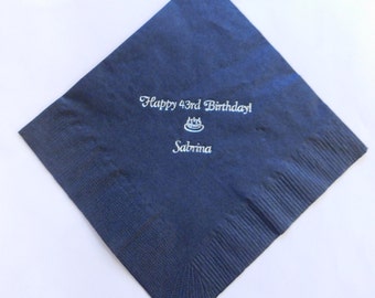 Personalized Beverage Napkins Cursive Goudy Font 25 50 100 or more Custom Stamped Cocktail Foil Stamped Wedding Shower Baptism Party