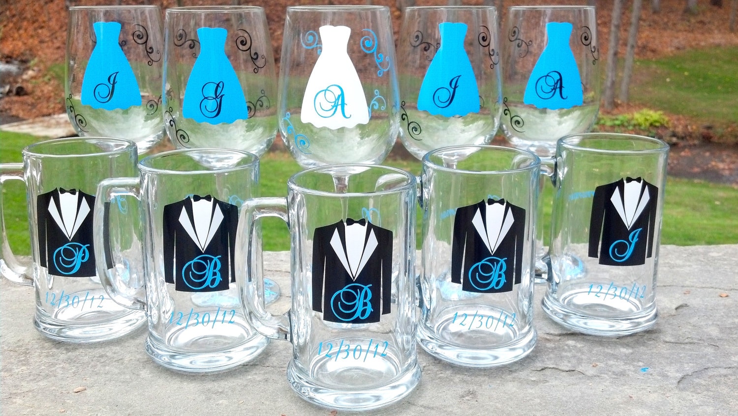 Wedding party glasses wine glasses and beer glasses. Wedding party glasses wine glasses and beer glasses.