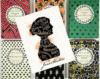 Watercolor Jane Austen's Works Silhouette