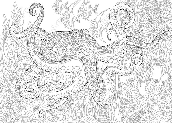 Ocean World. Octopus. 3 Coloring Pages. Animal coloring book