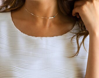 Initial Choker, Gold Choker, Silver Choker, Rose Gold Choker,Dainty Bar Choker Necklace, Simple Choker, Personalized Bar necklace ZN00181