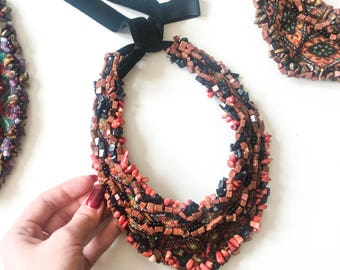Embroidery jewelry, vyshyvanka style, hand embroidery, statement necklace, statement jewelry, boho jewelry, ukrainian jewelry, ethno style