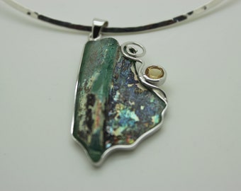 Interesting 925 sterling silver pendant Antique Roman Glass pendant One of A kind Unique jewelry