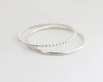 Set of 2 Super Thin Silver Rings, Dainty Rings, Dot 1,0 mm Ring, Round 1,0 mm Ring, 925 Sterling Silver Rings, Simple Ring Set