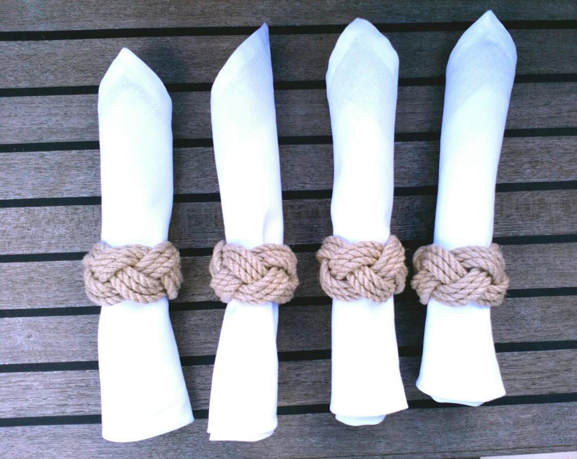 Nautical Napkin Rings Set of Four Chunky Coastal Style Rope