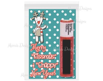 Printable Merry Kissmas and Chappy New year Digital Tag Label with reindeer, Children's Gifts Stocking Stuffer Office Gift, DIY Xmas Label