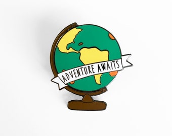 Adventure Awaits Globe Enamel Pin - World Map Globe Pin