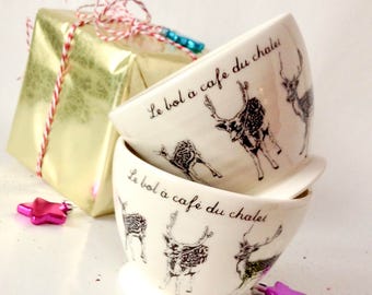 Coffee bowls handmade and handtrown made of porcelain with a french expression (price for two)