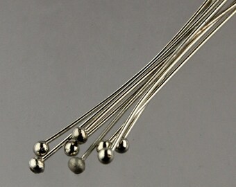 100 Rhodium Ball headpins Head Pins - 2 inches (50mm), 22 Gauge 22G 1.8mm Half Hard Body