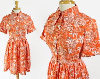60s 70s Shirtwaist Dress, Day Dress, Rockabilly, Housewife, Petite