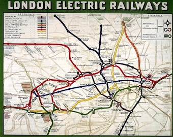 vintage london underground electric railway travel map art print poster picture a3 a4