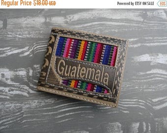 SALE Guatemala Tooled Leather Wallet - Woven - Multiple compartments