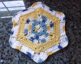 HOT PAD CROCHET Handmade country french blue/yellow