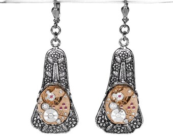 Steampunk Jewelry Steampunk Earrings, Womens Dangle Earrings, ROSE GOLD Watch Birthday, Anniversary Mothers Day Gift - by Steampunk Boutique