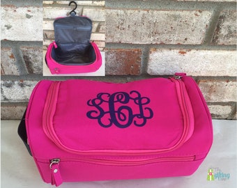 Monogrammed Cosmetic Bag, Hanging Travel Bag, Make-Up Bag, Zippered Toiletry Bag, Monogram Cosmetic Tote, Personalized Travel Accessory