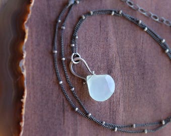 Seafoam Chalcedony Metalsmith Necklace. Sterling Silver Pinned Gemstone Necklace. Gemstone Pendant Necklace