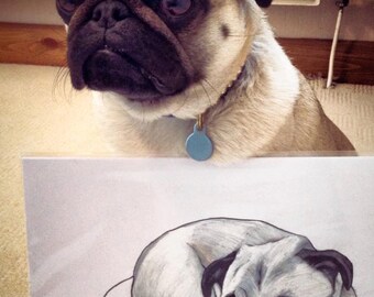 Pug drawing, custom pug drawing, pug wall art, custom pug art, pug artist, pug portrait, draw my pug, pug owner gift, personalised pug art