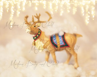 Newborn Rustic Christmas Reindeer Christmas Digital Download Prop Backdrop Christmas Digital Background Snow Christmas Lights Overlay Prop