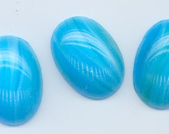 Two rare vintage Japanese Cherry Brand glass cabochons - swirled aqua with hints of green - 25 x 18 mm