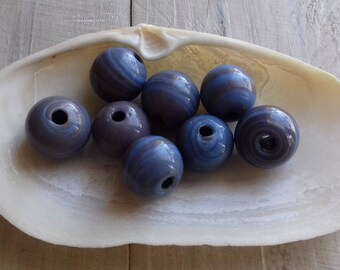 8 glass beads blue/Brown 15 mm