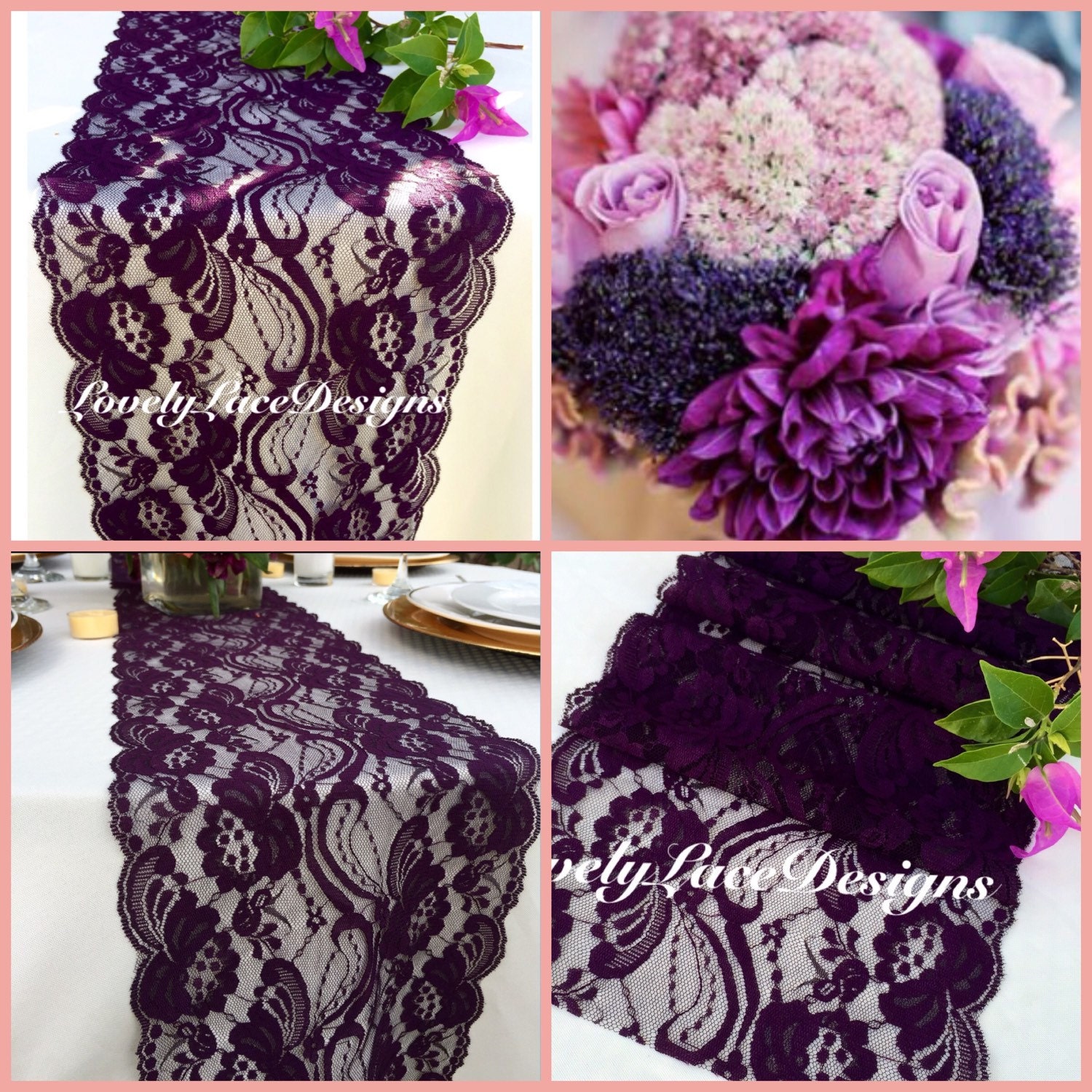 PLUM Lace Table Runner/5ft long x 7 Wide/Wedding Decor/