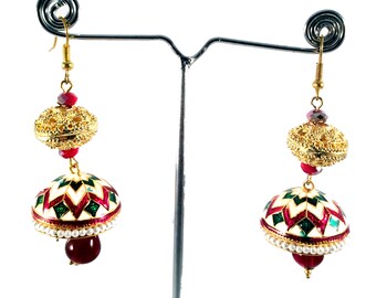 Gold Jhumka Earrings with Pearls, Ethnic Jewelry,Indian Tribal Jhumkis,bell earrings,Boho Earrings by TANEESI