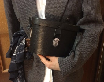Vintage black bag /Binocular case 1960, 1970 / silver buckle / strap / made in Japan