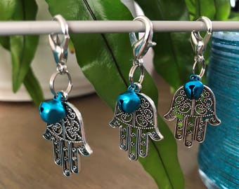 Progress keepers "Hand of Fatima" "Hamsa Hand" Stitch markers Set of 3 Knitting Crochet Gift for Knitters Giftwrapping Embellishment